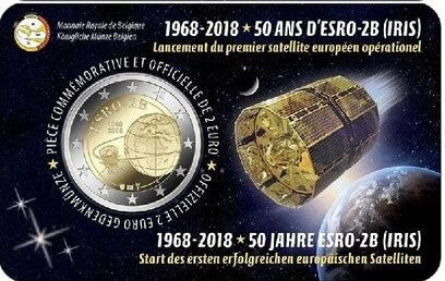 Belgia 2 euro 2018 50 rocznica wystrzelenia satelity ESRO-2B (wersja francuska)