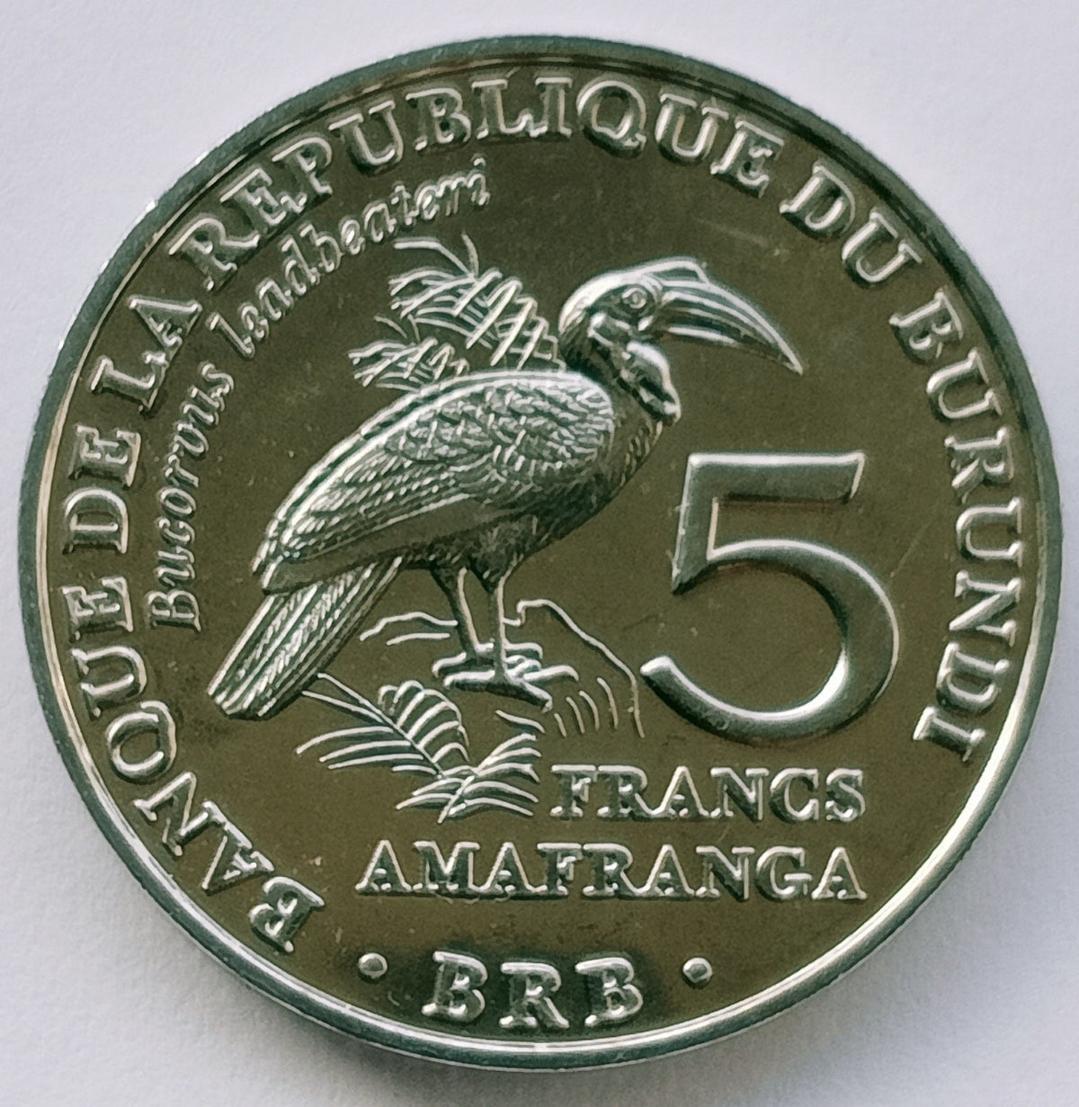 Burundi 5 Franków 2014 Dzioborożec pospolity - Bucorvus leadbeateri - Bucorve du Sud