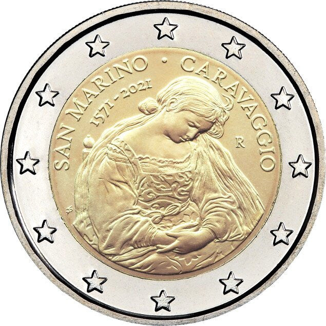 San Marino 2 euro 2021 Maria Magdalena pokutująca - obraz autorstwa Caravaggia