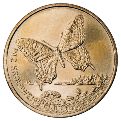 2 zł 2001 - Zwierzęta świata: Paź Królowej (łac. Papilio machano)
