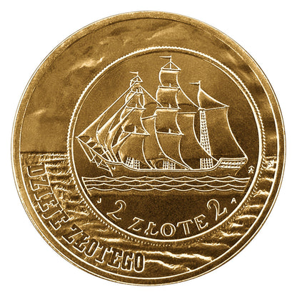 2 zł 2005 - Dzieje złotego: Żaglowiec (2 zł i 5 zł z 1936 r.)