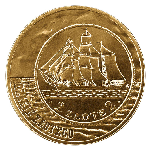 2 zł 2005 - Dzieje złotego: Żaglowiec (2 zł i 5 zł z 1936 r.)