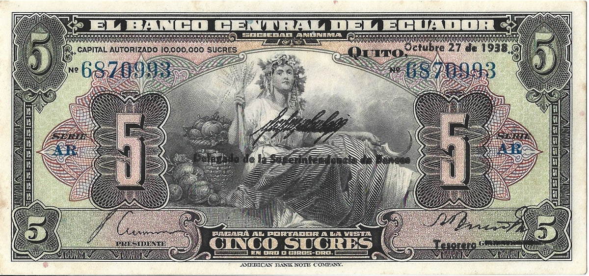 Ekwador 5 Sucre 1938 XF
