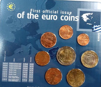 Grecja 2002 zestaw monet 1 cent do 2 euro