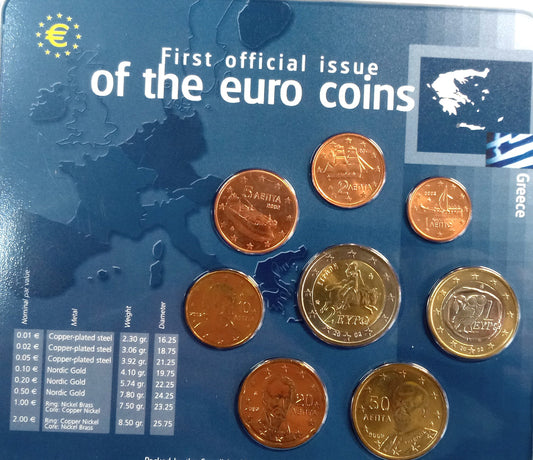Grecja 2002 zestaw monet 1 cent do 2 euro