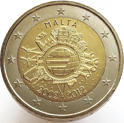 Malta 2 euro 2012 10-lecie banknotów i monet euro (Malta)