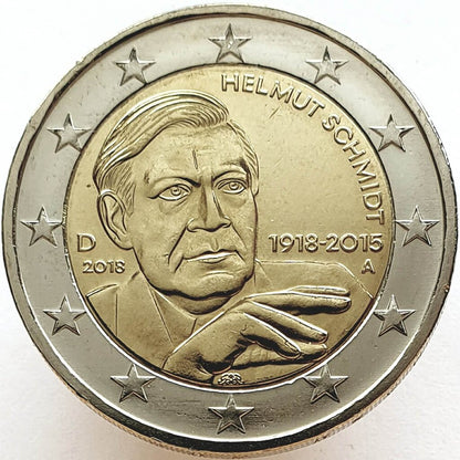 Niemcy 2 euro 2018 100 rocznica urodzin niemieckiego męża stanu i kanclerza Helmuta Schmidta