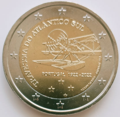 Portugalia 2 euro 2022 Setna rocznica pierwszego przelotu samolotem nad południowym Atlantykiem