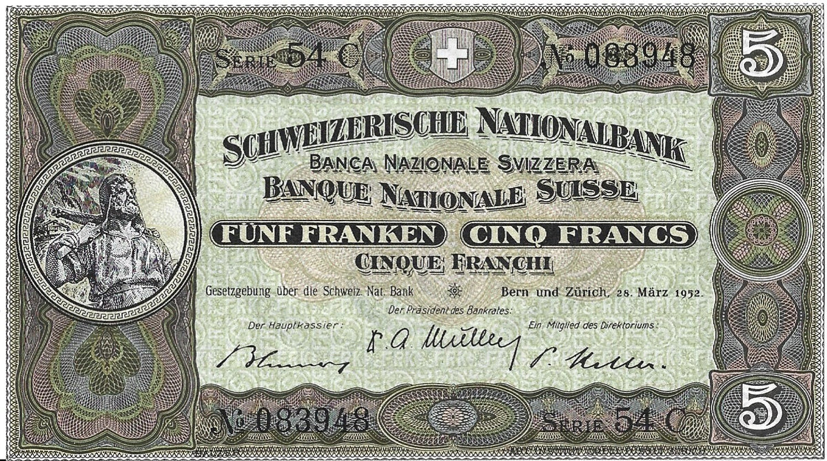 Szwajcaria 5 Franków 1952 (UNC)